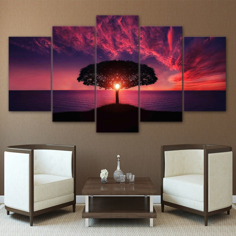 Tree Sun Rise On The Sea Wall Art Canvas Decor Printing