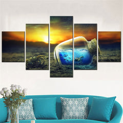 Underwater Bottle Ocean World Sunset Beach Wall Art Canvas Decor Printing