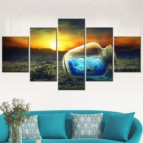 Underwater Bottle Ocean World Sunset Beach Wall Art Canvas Decor Printing