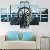 Image of Vintage Ship Wheel Nautical Collage Wall Art Canvas Decor Printing