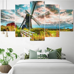 Windmill Farm Island Landscape Wall Art Canvas Decor Printing