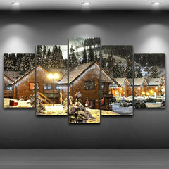Winter Christmas Village Snow Houses Wall Art Canvas Decor Printing