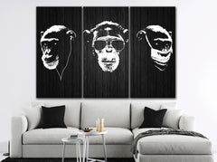 3 Wise Monkeys Hear No See No Speak No Evil Wall Art Canvas Print Decor