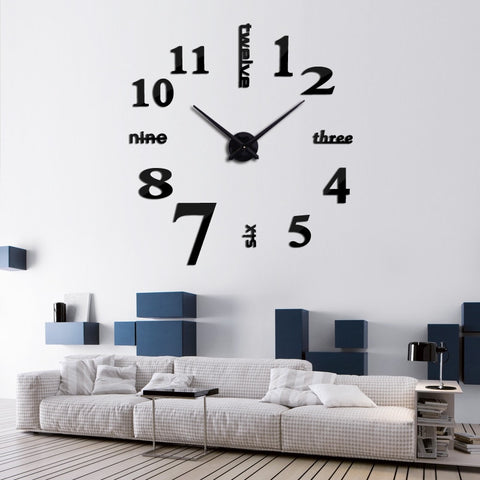 DIY 3D Decoration wall clock GIANT Quartz mirror metal modern style - DelightedStore