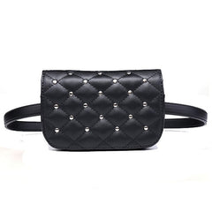 Black-White PU Leather Waist Pack Waist Belt Bag Pouch - DelightedStore