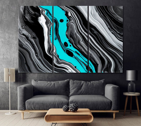 Abstract Black Marble Wall Art Canvas Print Decor-3Panels