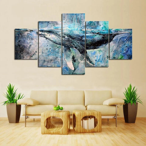 Abstract Blue Whale Ocean Animal Life Wall Art Canvas Decor Printing
