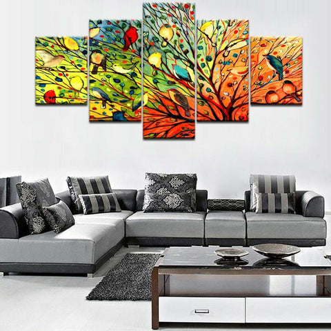 Abstract Colorful Birds and Tree Wall Art Canvas Decor Printing
