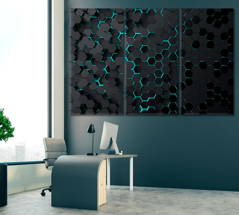 Abstract Hexagonal Technology Wall Art Canvas Print Decor-3Panels