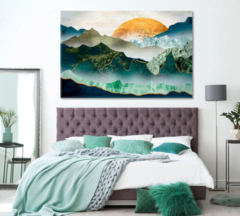 Abstract Mountains at Sunset Wall Art Canvas Print Decor-1Panel