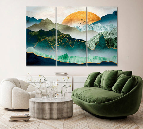 Abstract Mountains at Sunset Wall Art Canvas Print Decor-3Panels