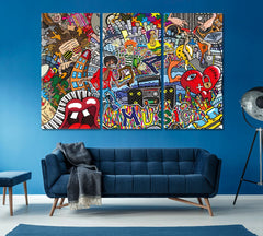 Abstract Music Graffiti Wall Art Canvas Print Decor-3Panels