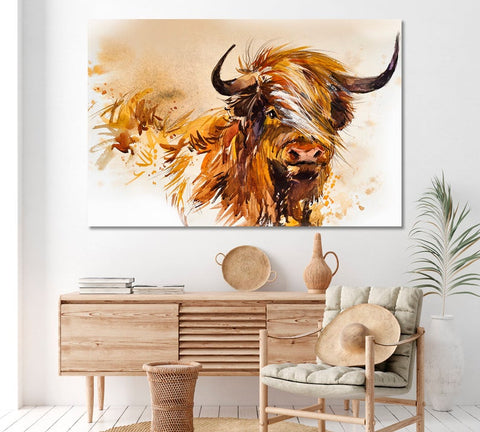 Abstract Scottish Highland Cow Wall Art Canvas Print Decor-1P