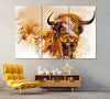 Image of Abstract Scottish Highland Cow Wall Art Canvas Print Decor-3Panels