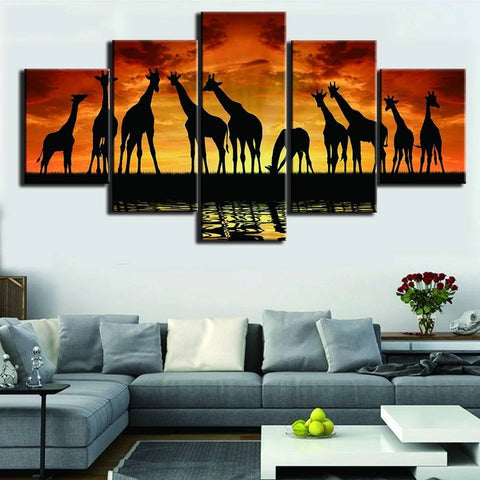 Africa Sunset Scenery Giraffe Wall Art Canvas Decor Printing