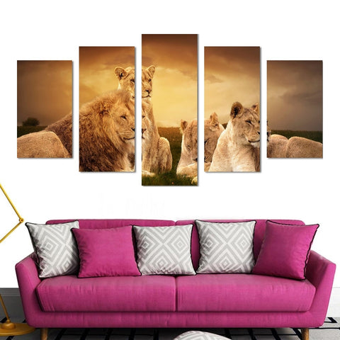 African Lions Family In the Field Wall Art Canvas Decor Printing