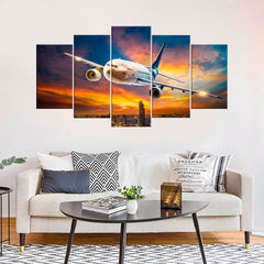 Airplane Flight Sunset Wall Art Canvas Decor Printing