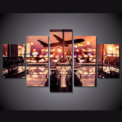 Airplane Taking Off Night Time Flight Airport Wall Art Canvas Decor Printing