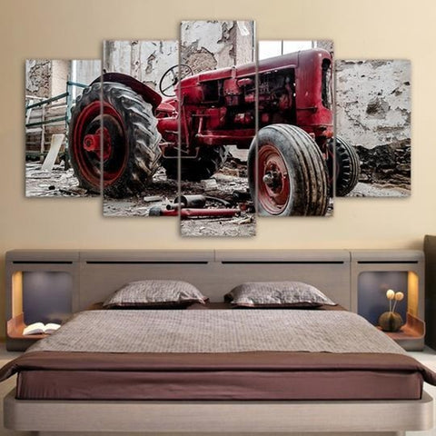 Antique Red Tractor Automotive Wall Art Canvas Decor Printing