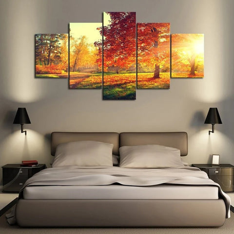 Autumn Maple Tree Park Sunset Wall Art Canvas Decor Printing