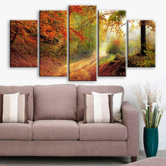 Autumn Walk Red Tree Wall Art Canvas Decor Printing