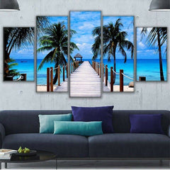 Beach Palm Trees Bridge Wall Art Canvas Decor Printing