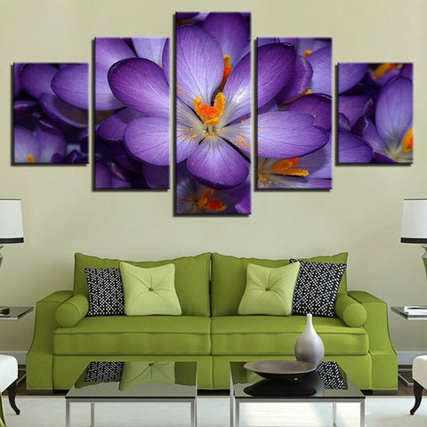 Beautiful Crocus Purple Flowers Blossoms Wall Art Canvas Decor Printing