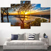 Image of Beautiful Sunrise Sunset River & Trees Forest Wall Art Canvas Decor Printing