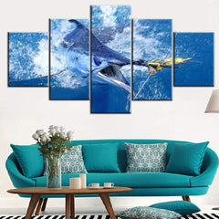 Big Swordfish in Blue Seascape Wall Art Canvas Decor Printing