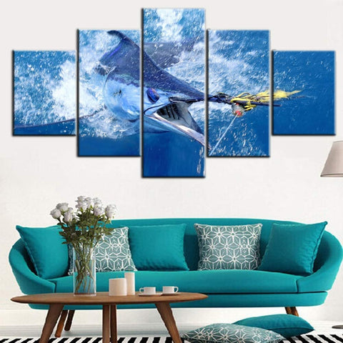 Big Swordfish in Blue Seascape Wall Art Canvas Decor Printing