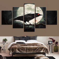 Crow Red Eyes And Moon Wall Art Canvas Decor Printing