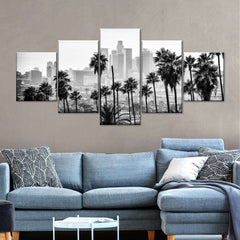 Black-White California Los Angeles Skyline Wall Art Canvas Decor Printing