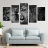 Image of Black-White Roaring Couple Lion Wall Art Canvas Decor Printing
