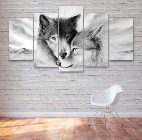 Black And White Wolves Couple Wall Art Canvas Decor Printing