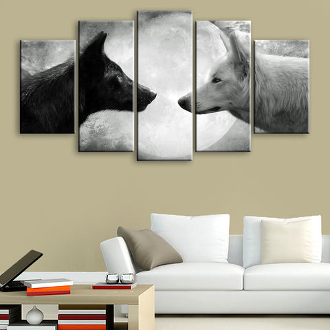 Black And White Wolves Moon Wall Art Canvas Decor Printing