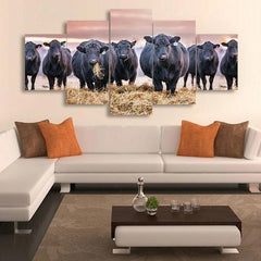 Black Cows Animal Herd On Farm Wall Art Canvas Decor Printing