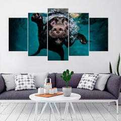 Black Dog Swimming In Water Wall Art Canvas Decor Printing