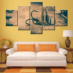 Black Fishing Hooks Wall Art Canvas Decor Printing