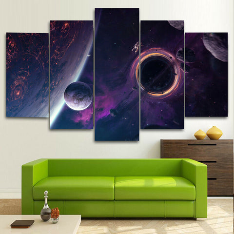Black Hole Galaxy Planets Space Wall Art Canvas Decor Printing