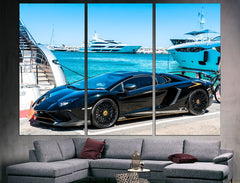 Black Lamborghini Sports Car Wall Art Canvas Print Decor