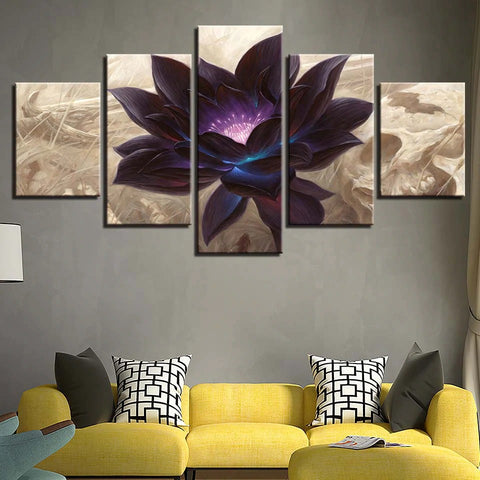 Black Lotus Flower Wall Art Canvas Decor Printing