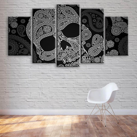 Black Paisley Skull Wall Art Canvas Decor Printing