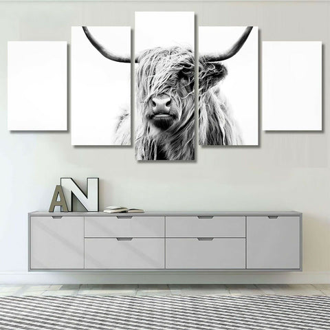 Black and White Highland Cow Wall Art Canvas Decor Printing