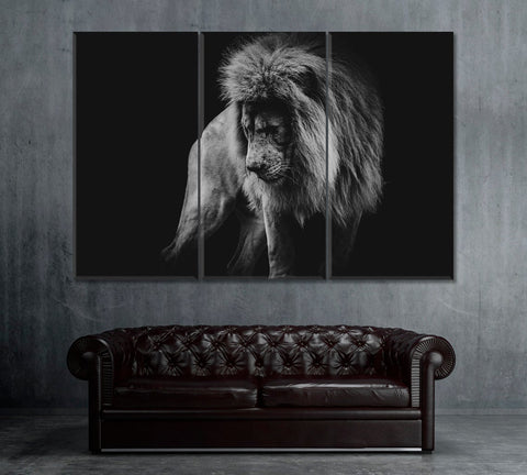 Black and White Lion Portrait Wall Art Canvas Print Decor-3Panels