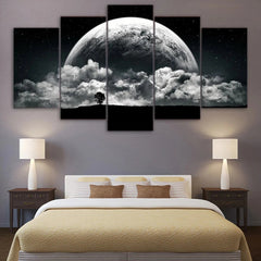 Black and White Planet Landscape Wall Art Canvas Decor Printing