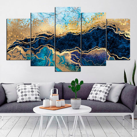 Blue-Gold Marble Stone Abstract Wall Art Canvas Decor Printing