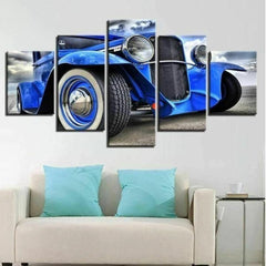 Blue Hot Rod Front Car Wall Art Canvas Decor Printing