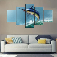 Blue Marlin Fish Swordfish Jumping Wall Art Canvas Decor Printing