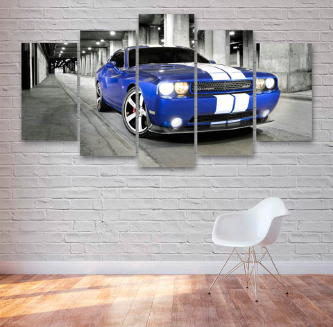 Blue Muscle Car Wall Art Canvas Decor Printing