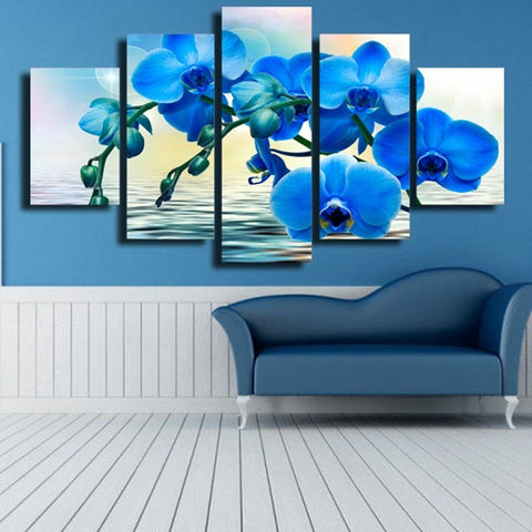 Blue Orchid Abstract Flower Wall Art Canvas Decor Printing